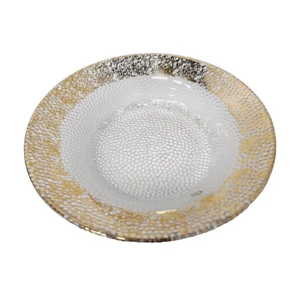 Vintage Clear Gold Trim Textured Glass Serving Bowl Made In Turkey Round 9" - Picture 1 of 8